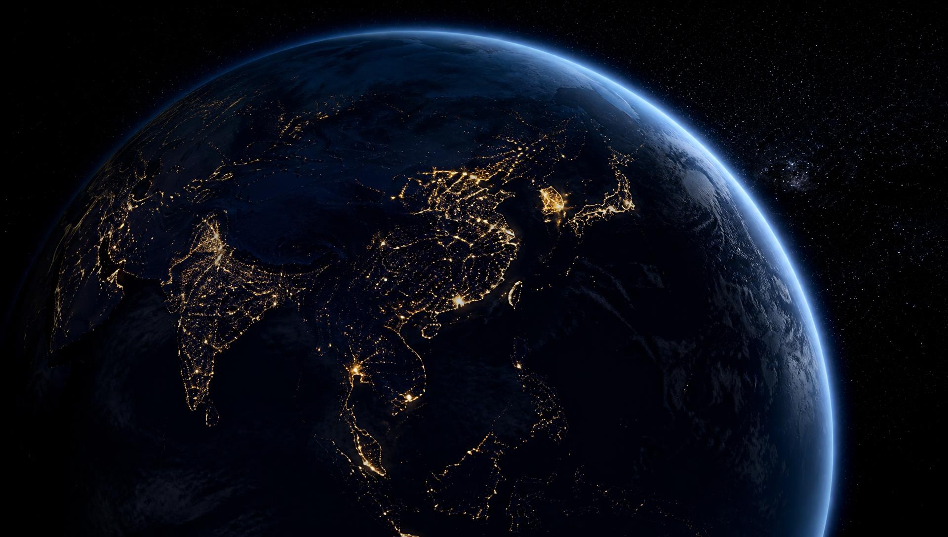 Earth from orbit at night showing global connectivity